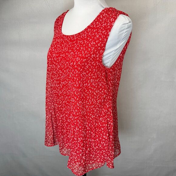 Pleione Ladies Top Sz S Accordion Swing Red White Flowers Sleeveless Lined - Picture 3 of 7